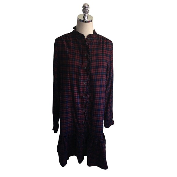 Gap Dress Women's Size Small Tall Red Blue Plaid Button Up Cotton Long Sleeve - Picture 1 of 8